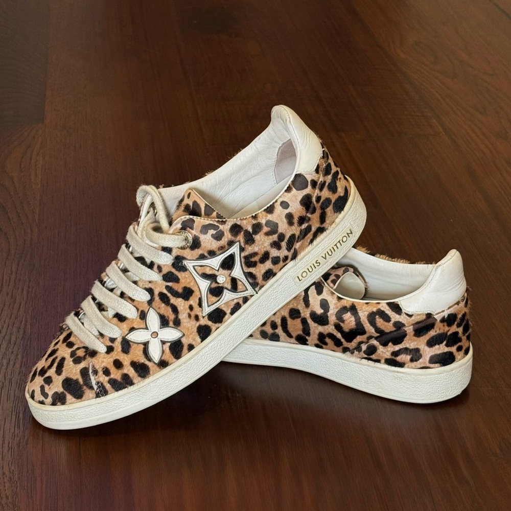 Louis Vuitton Frontrow Leopard Pony Hair Monogram Sneakers | Size 36